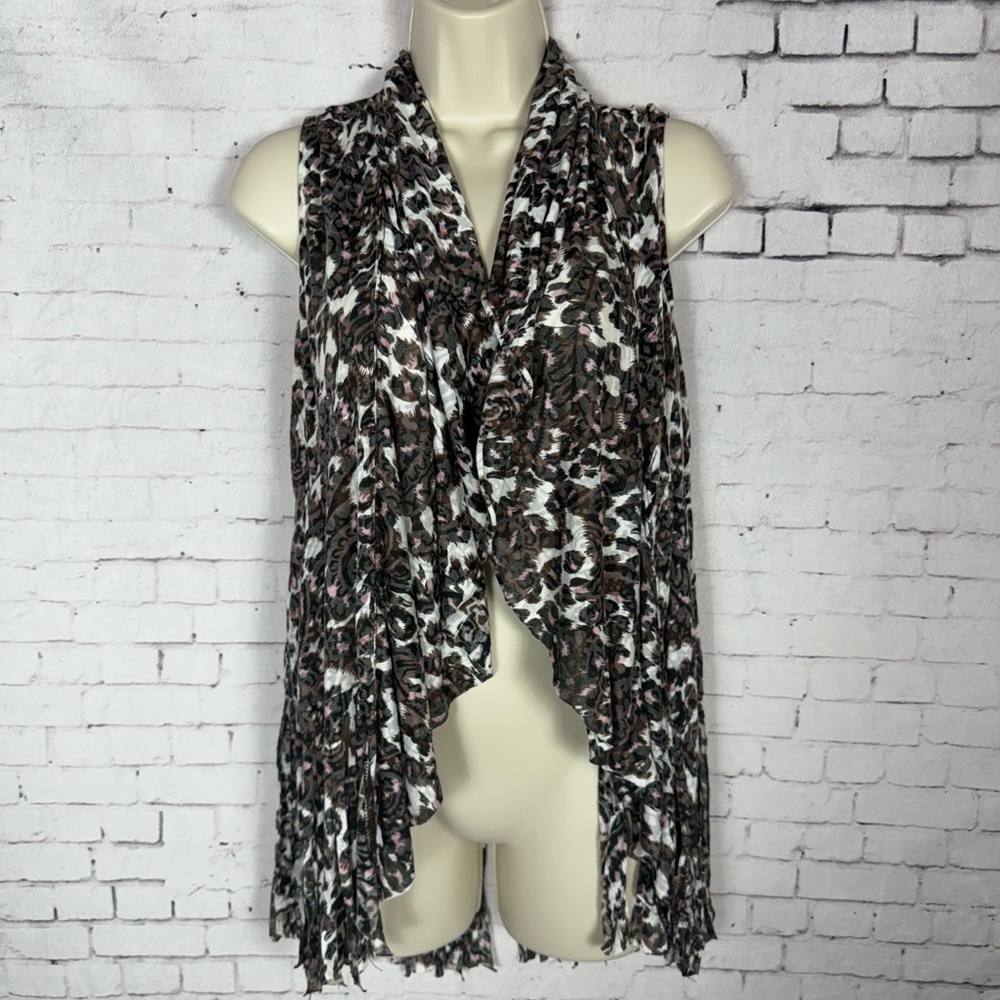 INC International Concepts Vest Top Medium Women's Fringe Leopard Paisley